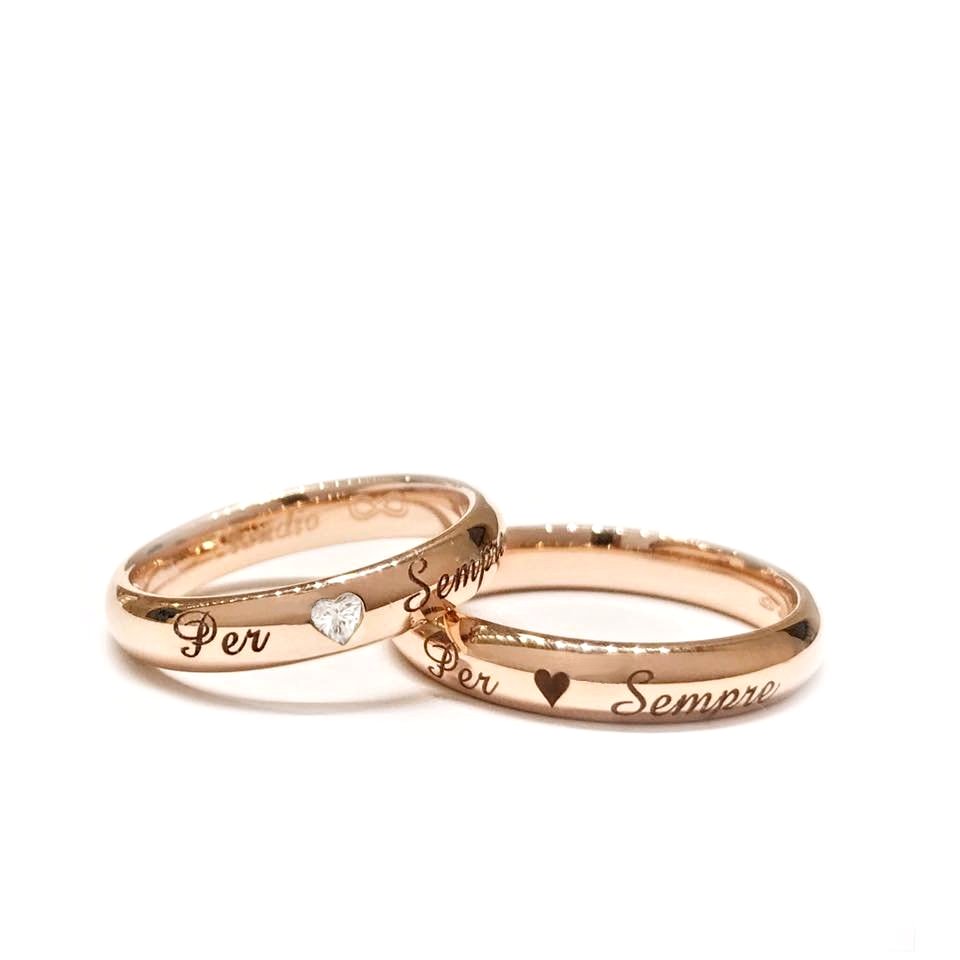 Coppia di Fedi Italiana con Cuore - immagine 2